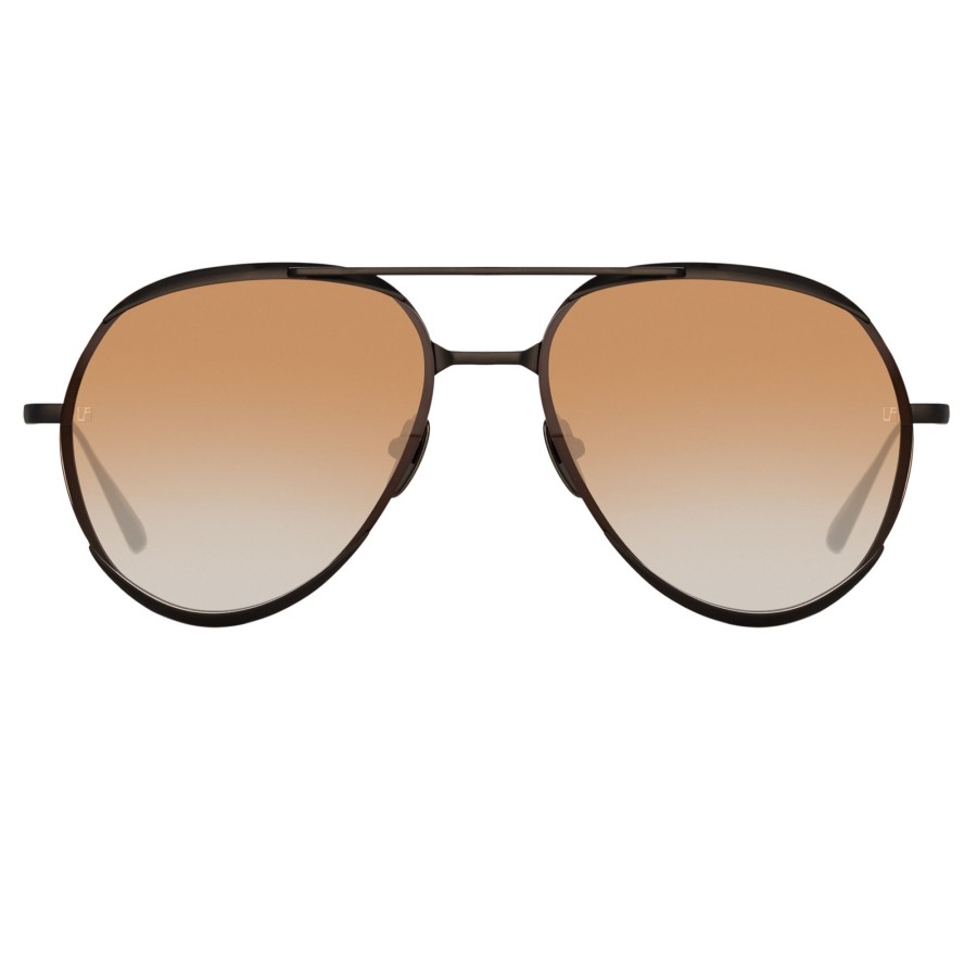 Sunglasses Linda Farrow | Matisse Aviator Sunglasses In Matt Nickel And Camel (Men'S)